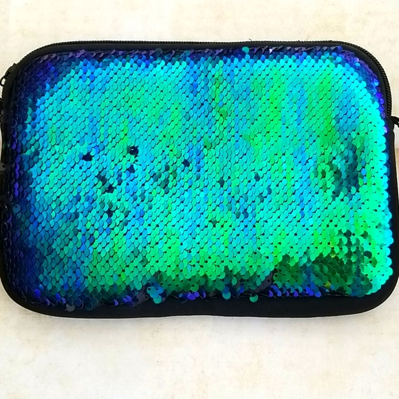 Mermaid Sequin Soft Zip Top Pouch Handbag - Picture 14 of 14